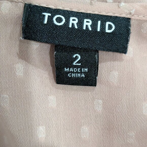 Torrid Women's Sheer Dusty Pink Tunic, Size 2, Peplum Style, Vneck, Long Sleeve - Picture 14 of 16